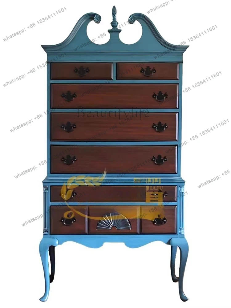 French vintage solid wood decoration high cabinet storage drawer partition contrast display cabinet