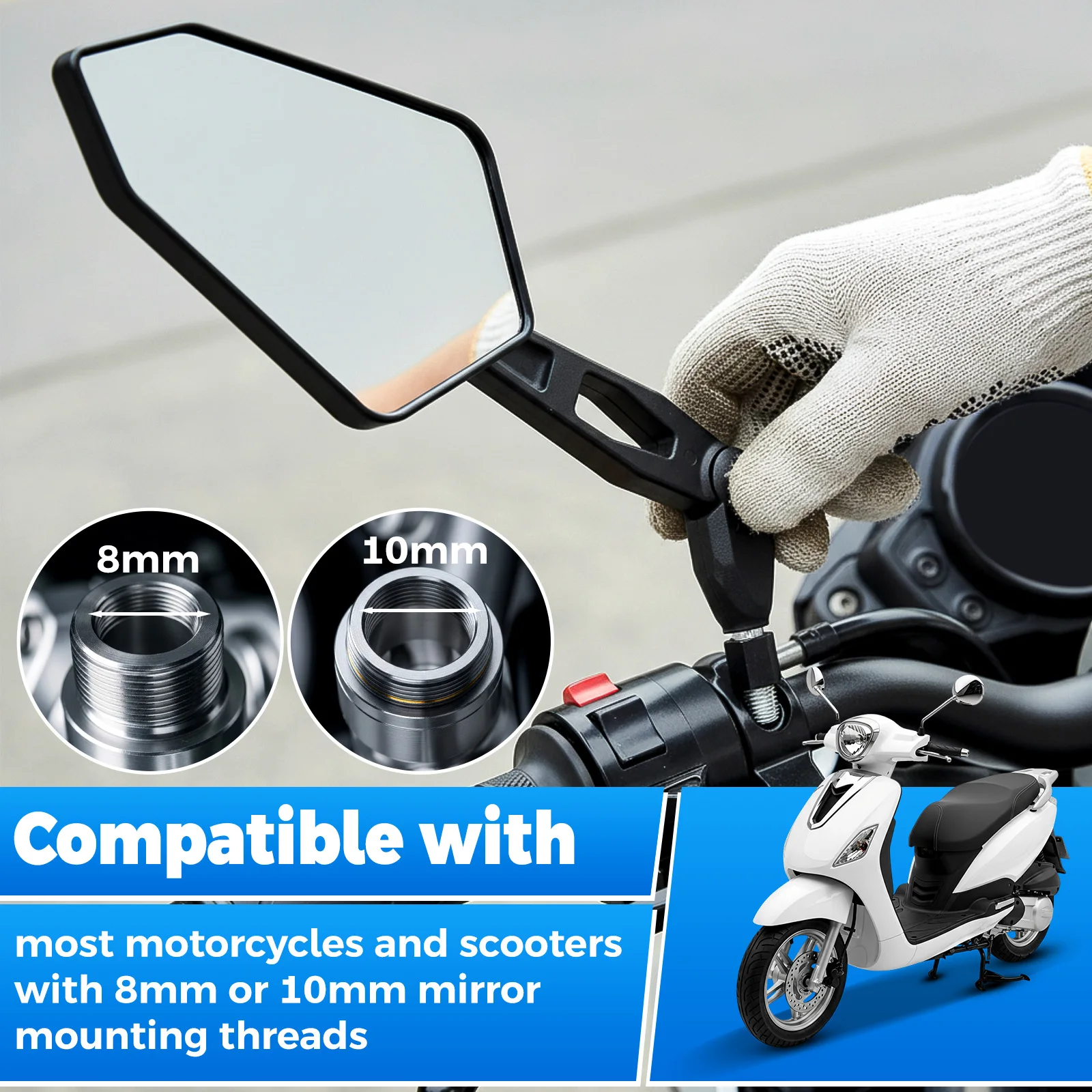 Universial 8mm 10mm Motorcycle Rearview Mirror Scooter E-Bike Rear View Bar End Mirror Electromobile Back Side Folding Mirror
