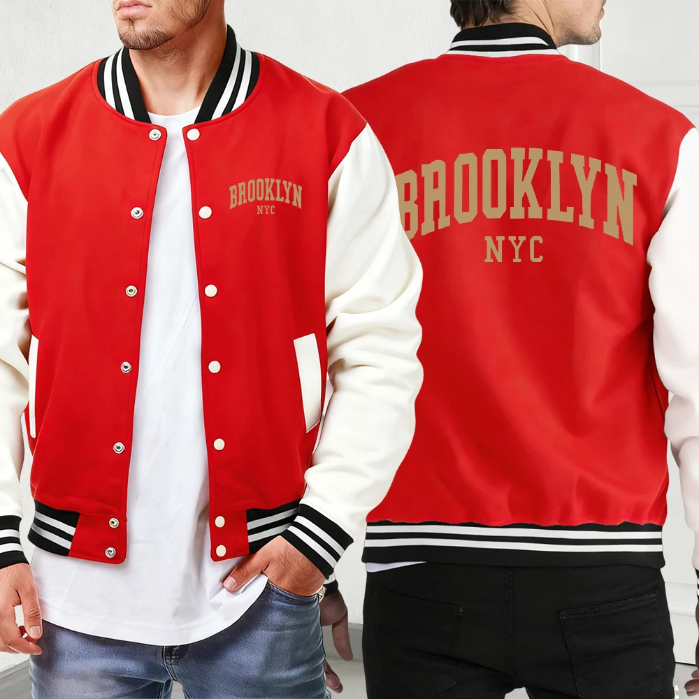 

Brooklyn Nyc Letter Printing Casual Jackets Men Basics Hip Hop Baseball Jersey Comfy Autumn Winter Clothing Pocket Button Veste