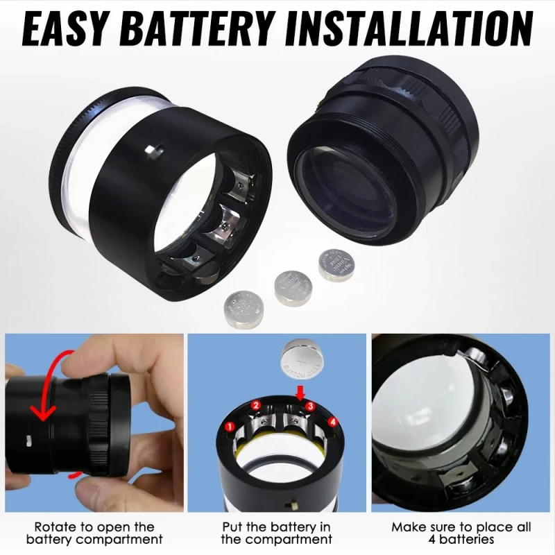 8 LED Light Scale Loupe Magnifier 10X Magnification 25mm Field Of View With 1 4 9 Interchangeable Glass Chart Magnifying Glass