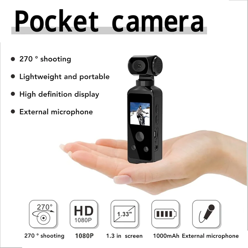 ELECT-Pocket Camcorder 4K HD 270° Rotatable Action Camera Handheld Wifi Enabled Waterproof For Travel For Filming Vlog Video