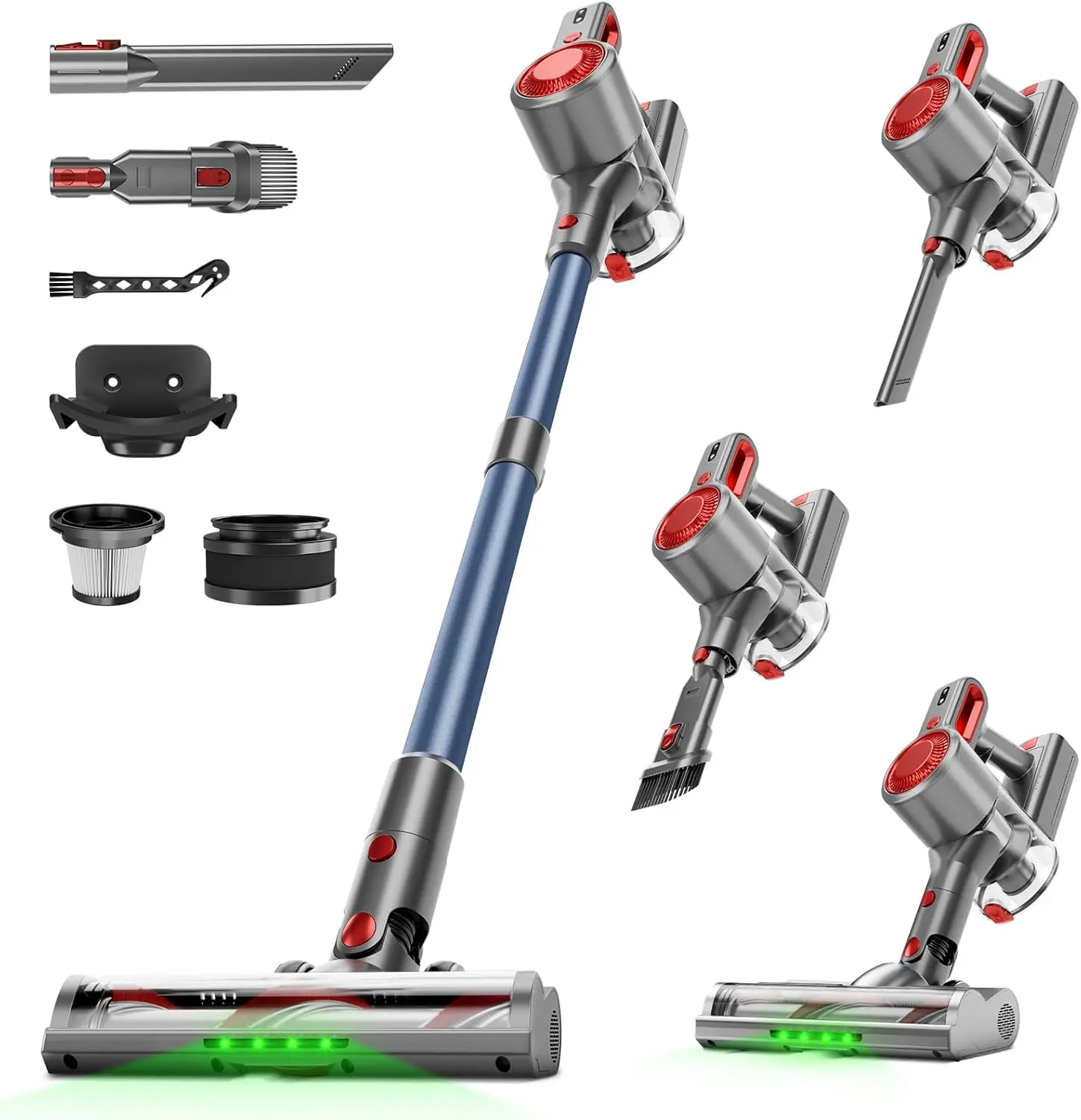 

Powerful Cordless Stick Vacuum with Green Light Anti-Tangle Brush, Removable Battery, 6-in-1 for Pet Hair & Floors