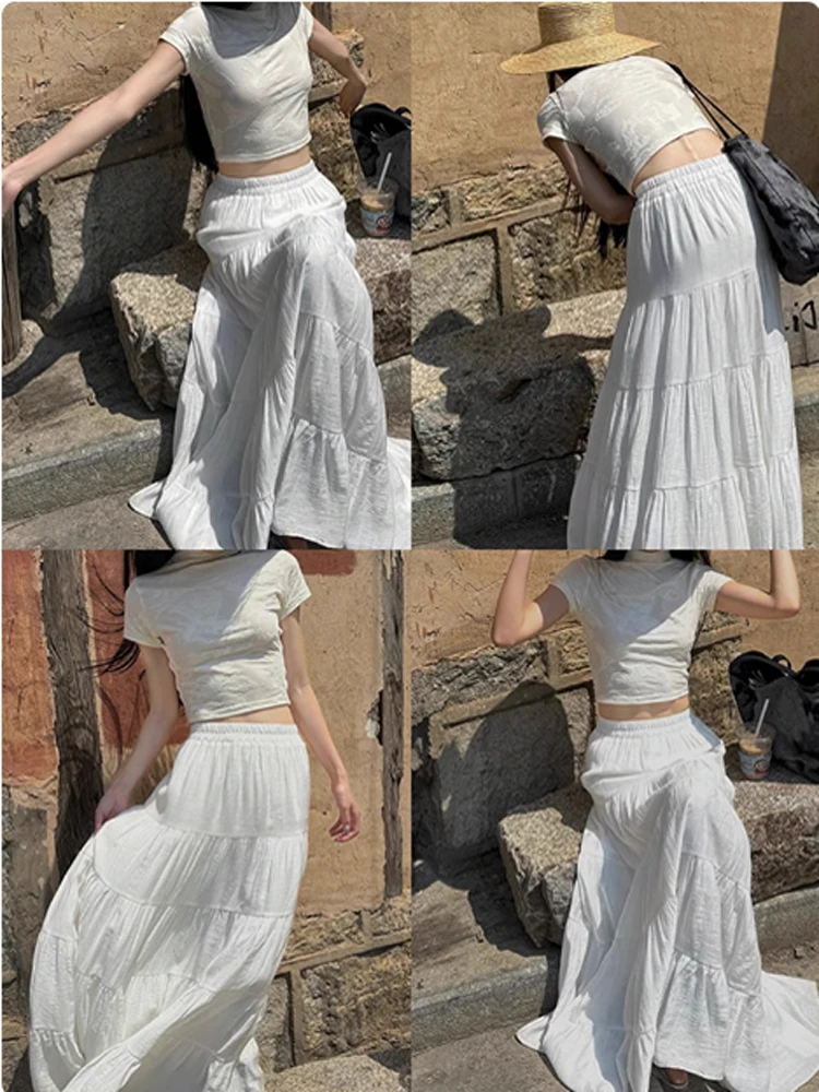 

Юбка-миди с высокой талией Vaion Sle, женская белая длинная юбка феи, весна 2025, юбка-торт, свободная посадка, обычная тонкая