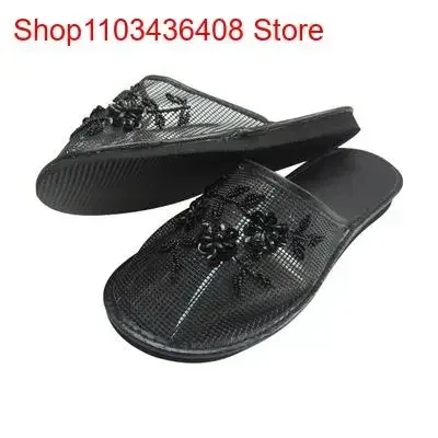 Zapatillas florales de malla para mujer, chanclas planas sin cordones, mocasines transpirables para el hogar