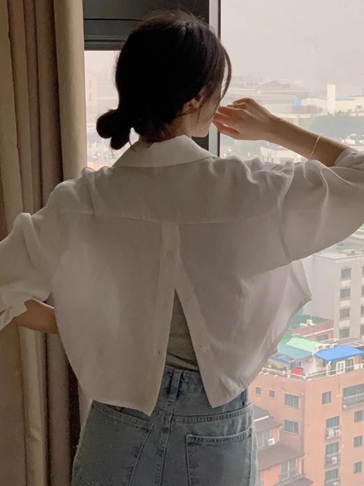 Chic ort Loose Long Sve Женская irt Осенняя новинка Sle Simple Ba Сплит Дизайн Хлопковая повседневная женская блузка Faion