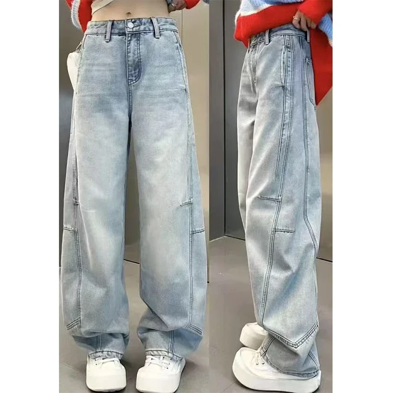 

Новинка 2024, женские джинсы, весна-осень, широкие свободные джинсовые брюки с высокой талией, женские повседневные прямые брюки, мешковатые брюки