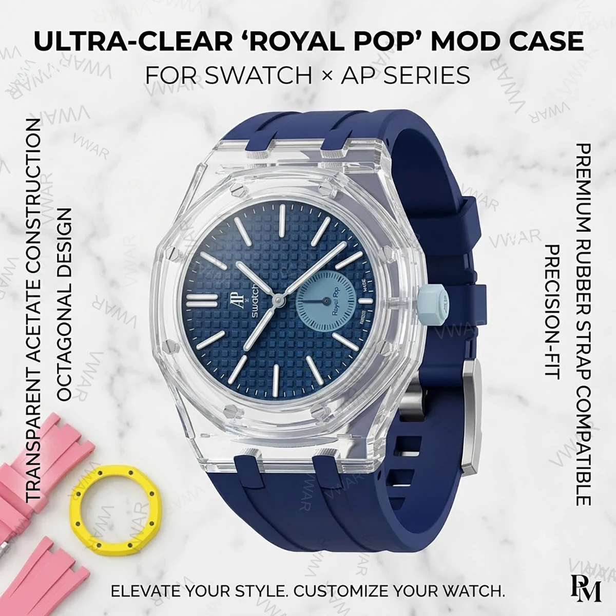 Kit de modification transparent style glacier pour Swatch X AP Royal POP PC Case + Bracelet en caoutchouc Pocket Changer pour accessoires de montre