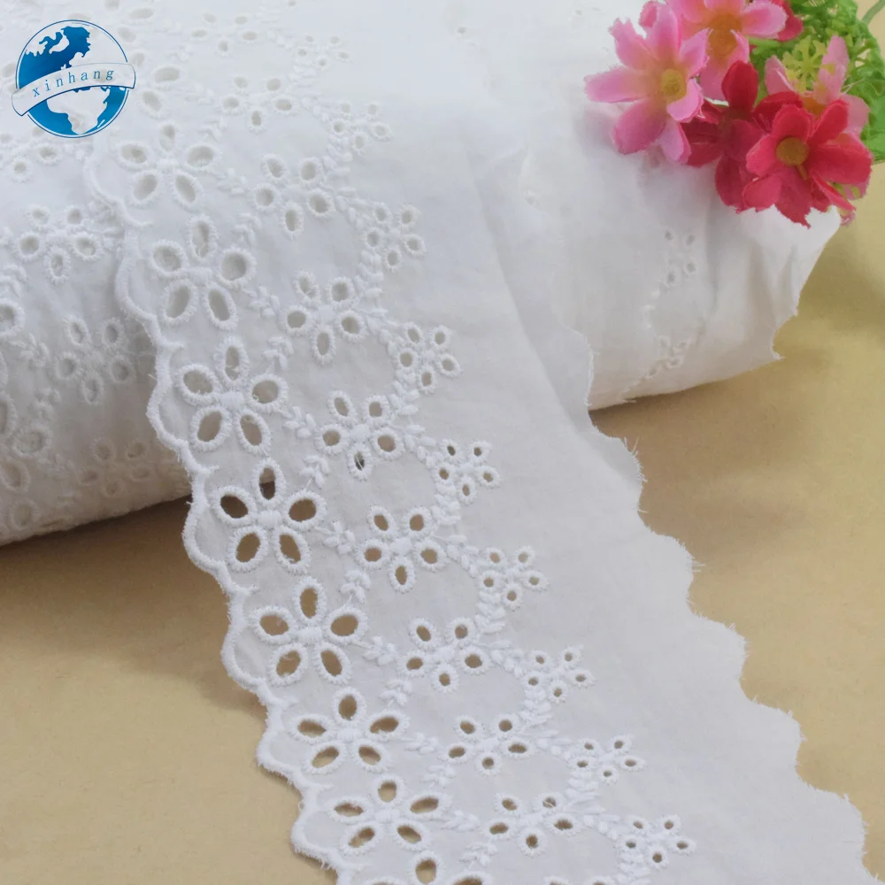 Embroidery White Lace 100% Cotton Fabric Sewing Ribbon Trim Wedding Dress DIY Dolls Colthes Curtain Accessories 9cm Wide #4327