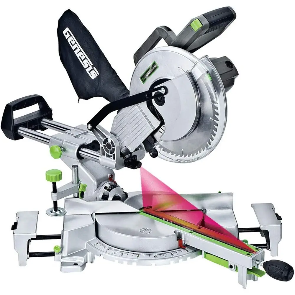

15 Amp 10 Sliding Compound Miter Saw with Laser, Electric Brake, Spindle Lock, Dust Bag, Wings, 60T Carbide Blade