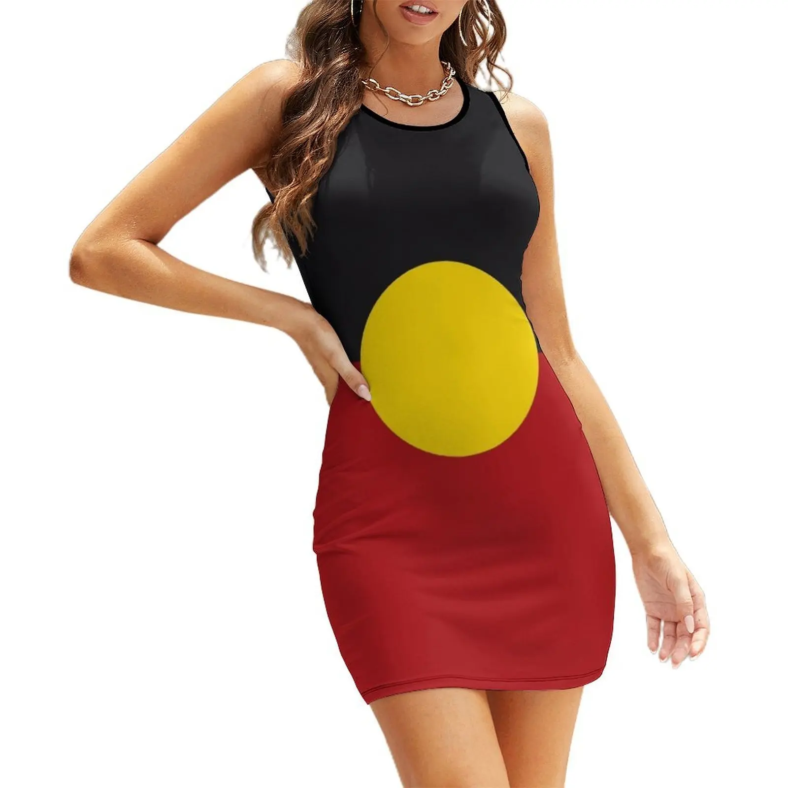 

Australian Aboriginal Flag black red with a yellow Sun giver of life and protector HD High Quality Sleeveless Sundress