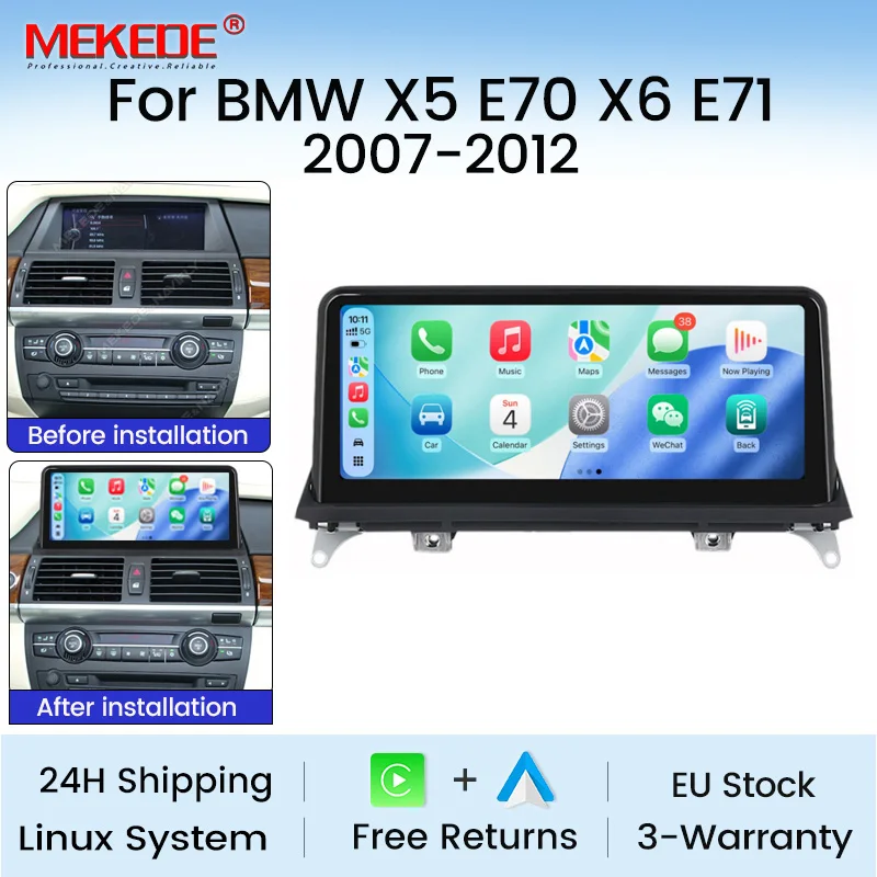 MEKEDE Wireless Carplay Android Auto per BMW X5 E70 X6 E71 2007-2013 Display Radio Schermo CCC CIC Lettore Multimediale per Auto