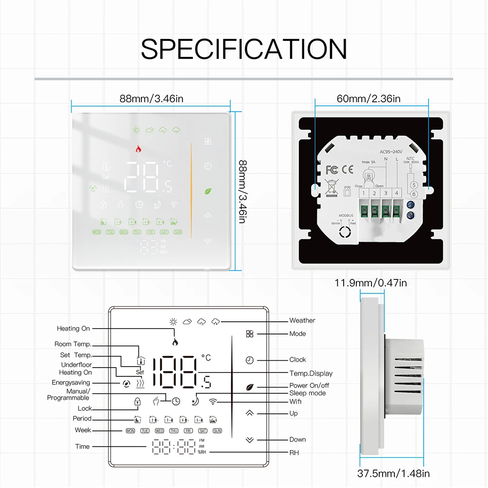 Home WiFi Thermostat Wide Compatibility Programmable Design Multi Level Temperature Setting User Friendly Interface