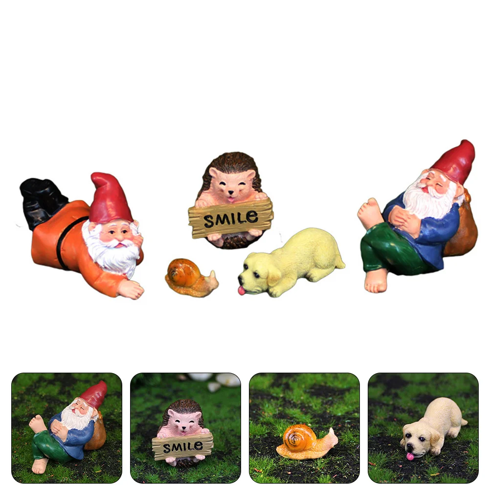 5 Pcs Garden Gnome Ornament Courtyard Adornment Resin Ornaments Micro Landscape Dwarf Decors Animal Crafts Mini Animals