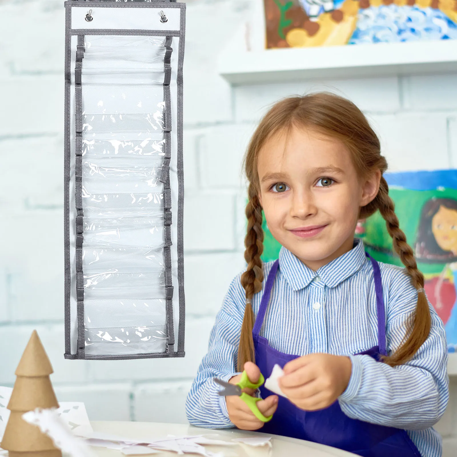 

12 Grid PVC Vinyl Roll Storage Hanging Bag Metal Hooks Oxford Cloth No Assembly Required Space Saver Sewing Accessories ganizer