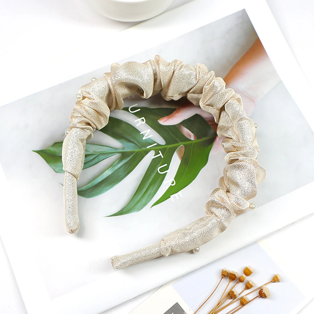 

Pearl Headband Pearls Headdress Fashion Hoop Non slip Golden Wide Hair Band Women Accessory Durable Long Use Daily Engagement