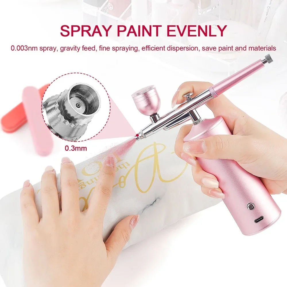 

0.3mm Pink Mini Airbrush Kit With Air Compressor Spray Gun Nail Art Tattoo Craft Cake Nano Mist Sprayer