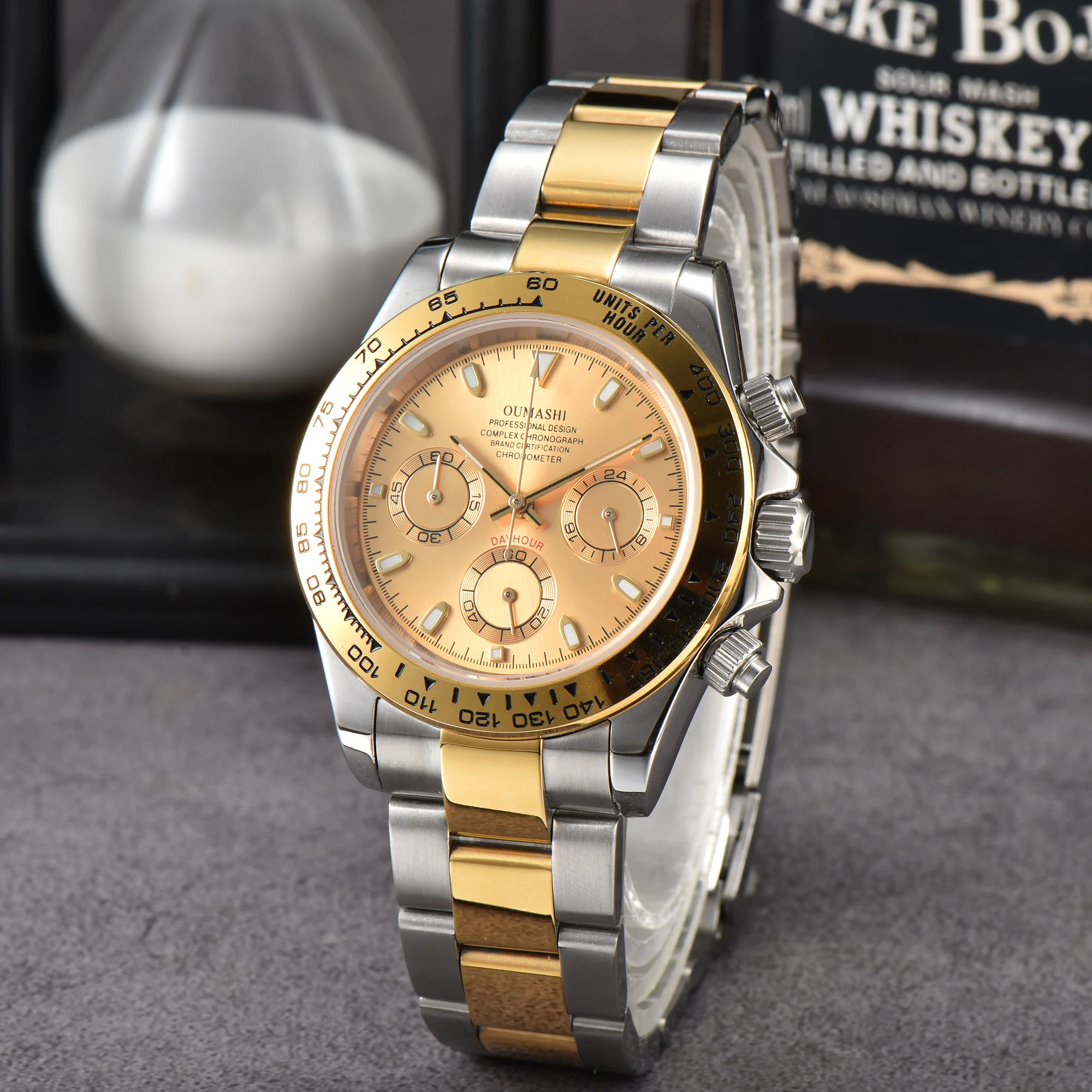 

40mm Intermetallic gold Quartz Watches Custom logo Sapphire Chronograph Stainless Steel Waterproof Men's Watch vk63 movement 04