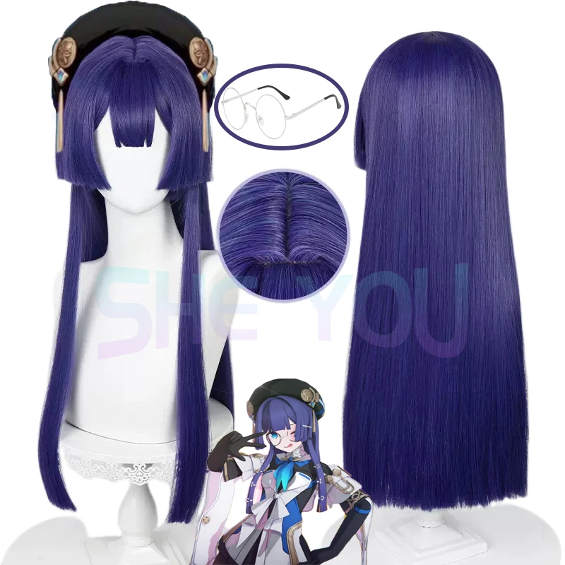 Pela Peruca Cosplay Jogo Honkai: Star Rail 64cm Azul Escuro Roxo Perucas Pelageya Sergeyevna Cosplay Anime Perucas Resistente Ao Calor Cabelo