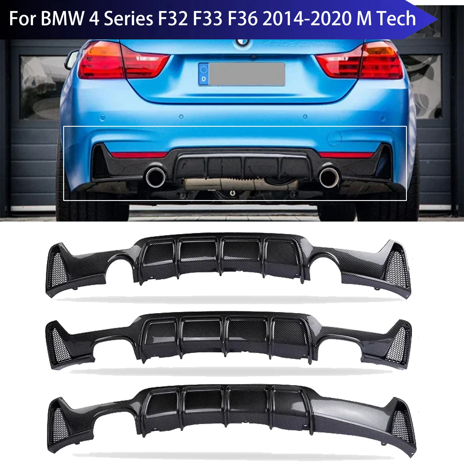 

For BMW 4 Series F32 F33 F36 2014-2020 M Tech Rear Bumper Diffuser Lip Facelift Diffusor Body Kit Rear Bumper Protection