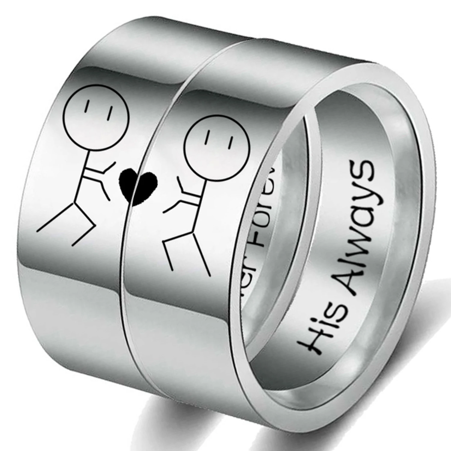 Cartoon Stick man Herz Paar Ringe für ihn und ihren Liebhaber Hochzeit Schmuck Ring Freunde Geschenk fit für die meisten Frauen Männer kreativ neu
