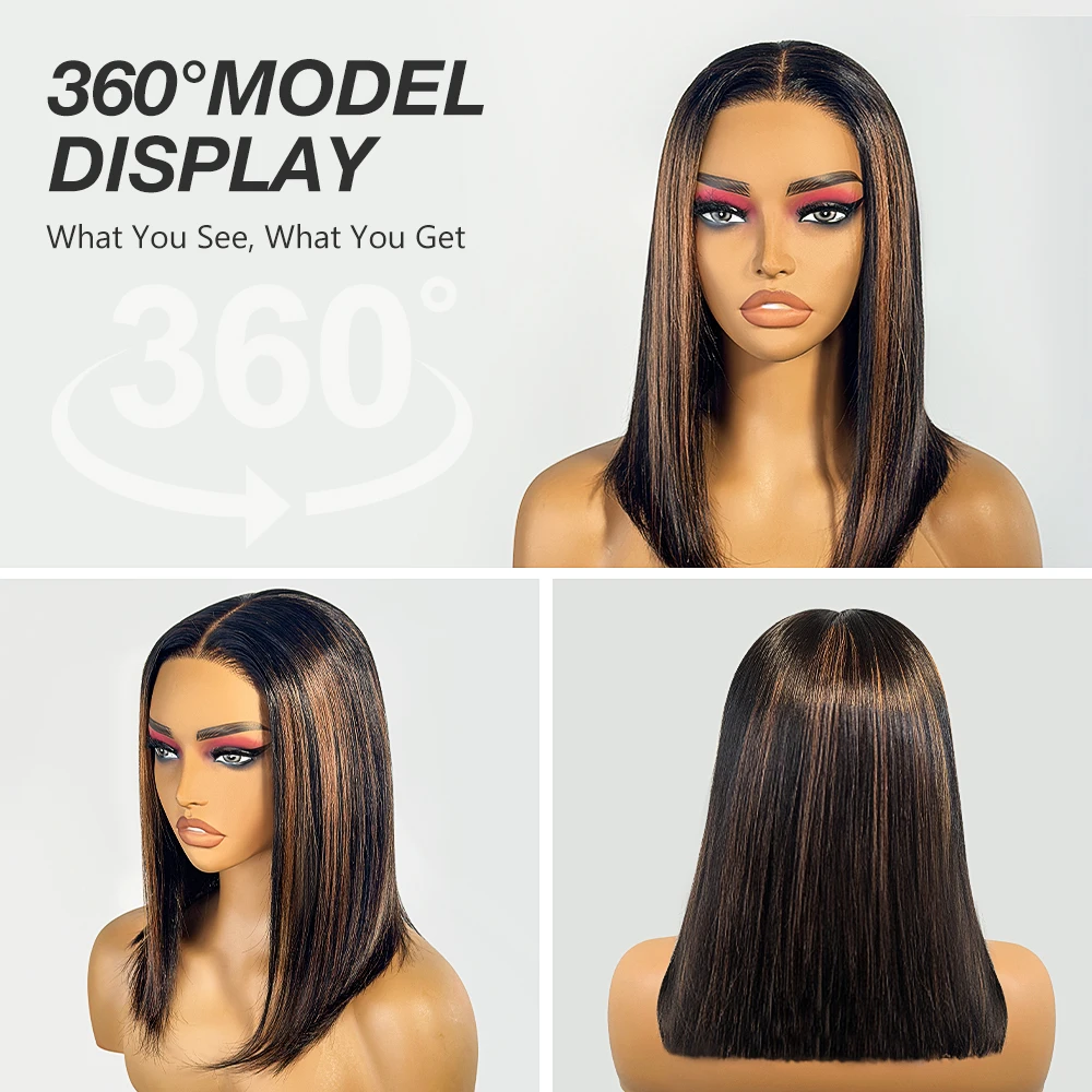 Glueless Wigs Human Hair Pre Plucked Pre Cut P1b/30 Straight Bob Wig Human Hair 5x5 Hd Lace Closure Wigs With Natural Hairline image 5