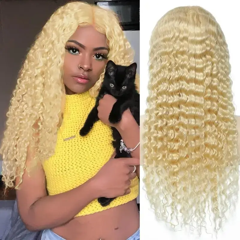 Rosabeauty 13x4 613 Honey Blonde Water Curly HD Transparent HD Lace Frontal Wig Brazilian Remy Color Loose Deep Wave Front Human