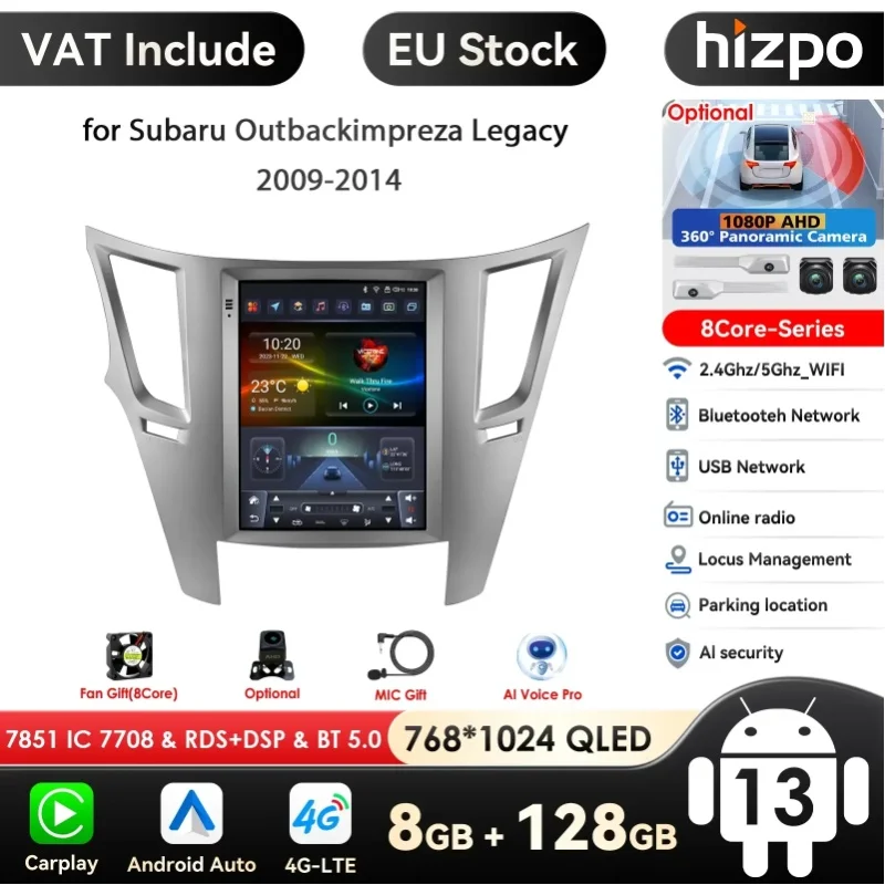 Hizpo 9,7 Zoll Autoradio für Subaru Outback Impreza Legacy 2009-2014, Harmon Kardon Audio Multimedia-Player, CarPlay Android Auto WIFI, 9,7 Zoll Tesla-Style Intelligenter Bildschirm, QLED-Display,