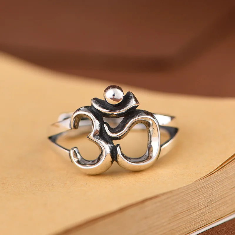 BOCAI New S925 Pure Silver Jewelry Retro Simple Sanskrit Six Character Mantra Ring Women's Choice Gift
