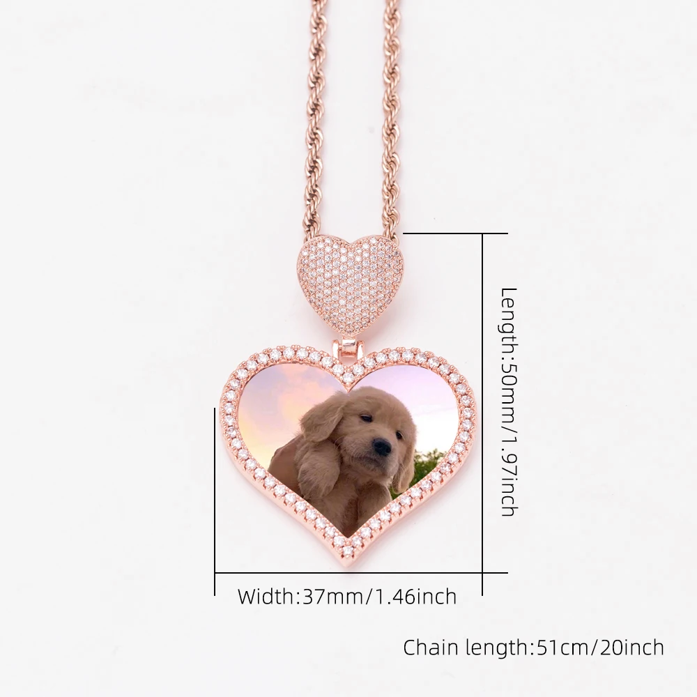 New Iced Out Creative Heart Hook Love Heart Photo Pendant Shiny Zircon Frame Picture Necklace Necklace Memory Medallions Jewelry