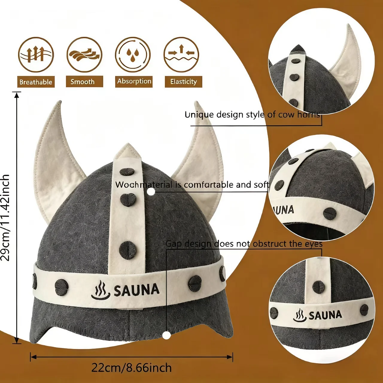 Wikinger-Hornmütze aus Wollfilz, Reine Wolle Russische Banja-Mütze, Wärmeisolierend und Verbrühungsschützend, SPA-Bademütze mit SAUNA-Stickerei, Unisex – Detail 5