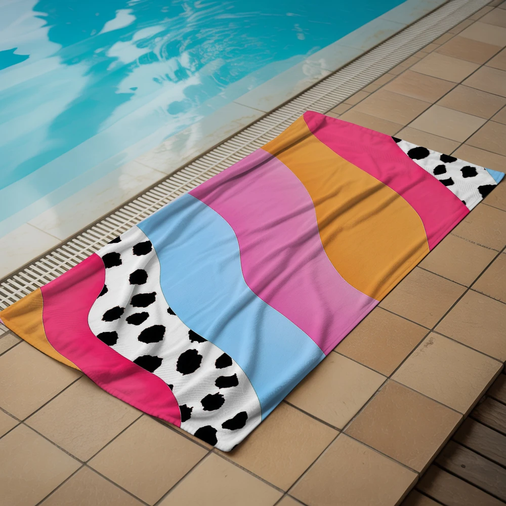 Wave Cow Print Abstract Microfiber Beach Towel Quick Dry Sand Free Oversized Soft Absorbent Bath Towel for Swimming Pool Travel
