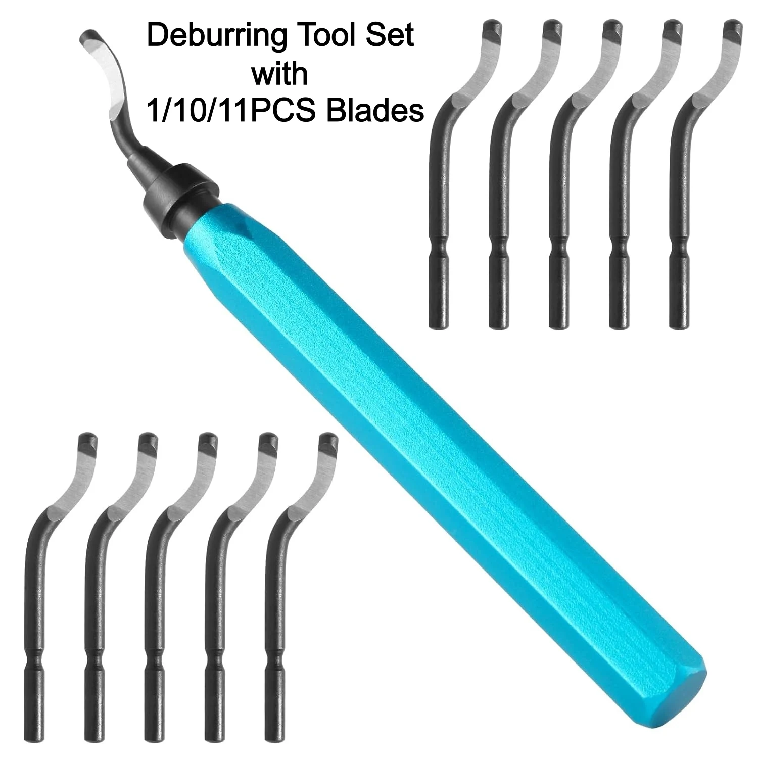 Deburring Tool Set with 1/10/11PCS High Speed Steel Swivel Blades Burr Removal for Metal Resin PVC Pipes Copper Plastic Aluminum