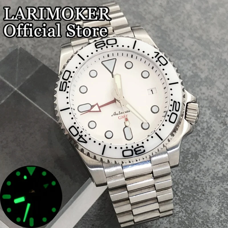 

LARIMOKER 40,5 мм GMT Роскошные мужские автоматические механические часы NH34 с сапфировым стеклом Водонепроницаемые часы для дайвинга с датой из нержавеющей стали
