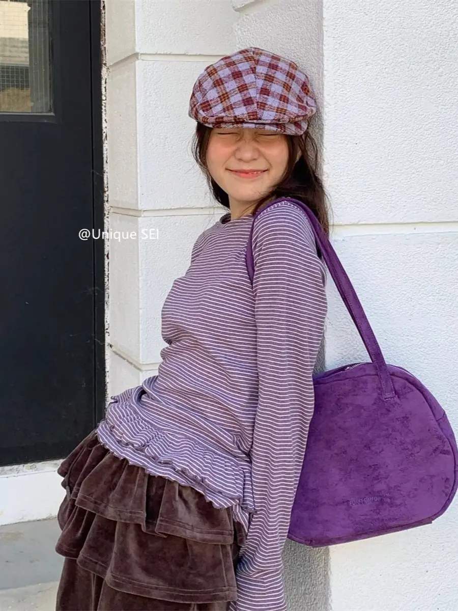 

ZHISILAO New Chic Stripe T-shirts Women Vintage Casual Long Sleeve Tee Shirts 2025 Tops Y2K Korean Fashion