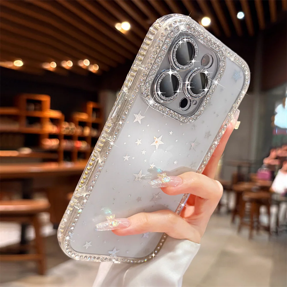 بريق حجر الراين التدرج لون الحلوى واضح قضية الهاتف آيفون 17 16 15 14 13 12 برو ماكس كاميرا حماية غطاء لامع