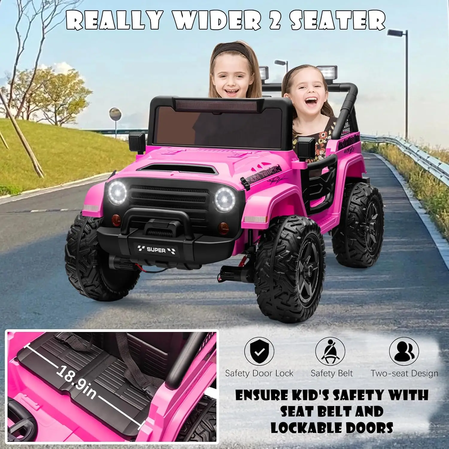 24V 4x4 Fahrt auf Autos Spielzeug für große Kinder, 9AH 5MPH Elektroautos Fahrzeuge für Kinder mit EVA-Reifen, 2 breite Sitzer, Elternfernbedienung, 4 Sh