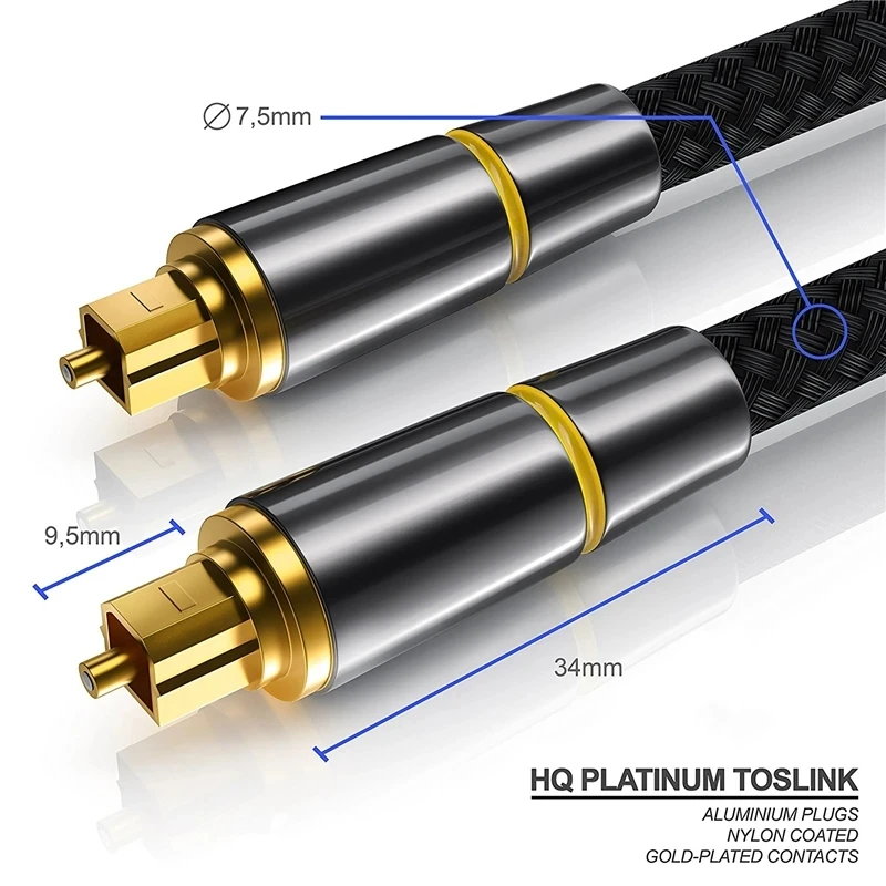 Digital Optical Audio Cable Toslink SPDIF Coaxial Cable for Amplifiers Blu-ray Player Xbox 360 Soundbar Fiber Cable OD5.0MM