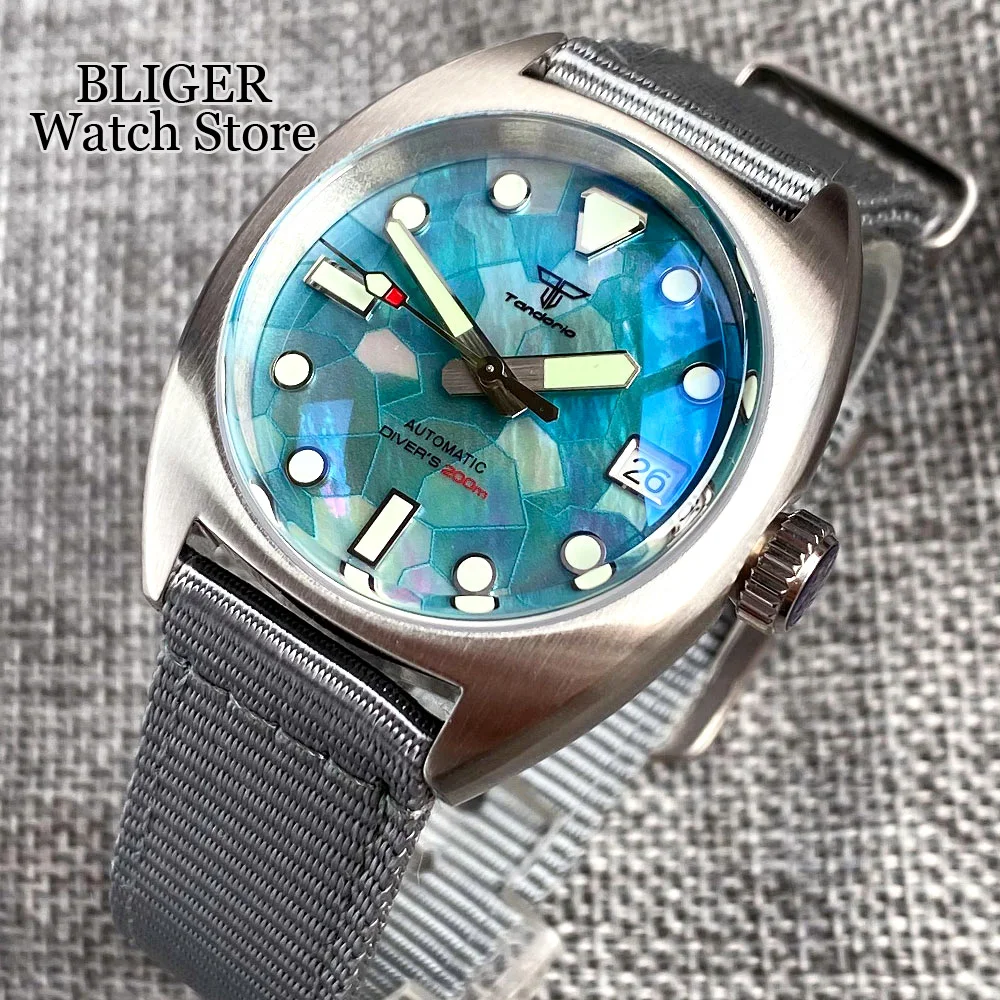 Diving 36MM Military Unisex Watch Automatic    NH35A Luminous Turquoise Green Splice Shell Surface Dial AR Domed Sapphire