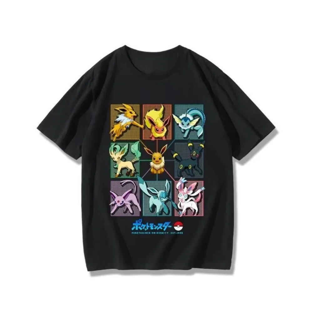 Pokémon Cartoon Eevee Cherry Blossom T-shirt Summer New Men and Women Loose Fashionable Casual Harajuku Short Sleeved Top gallery 2