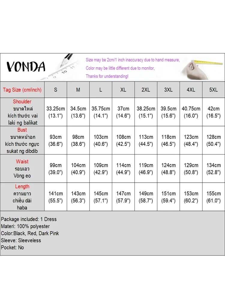 Grande taille 5XL VONDA femmes Robe de soirée débardeur été sans manches longue Robe d'été 2025 plage col roulé robes bohème Robe décontractée