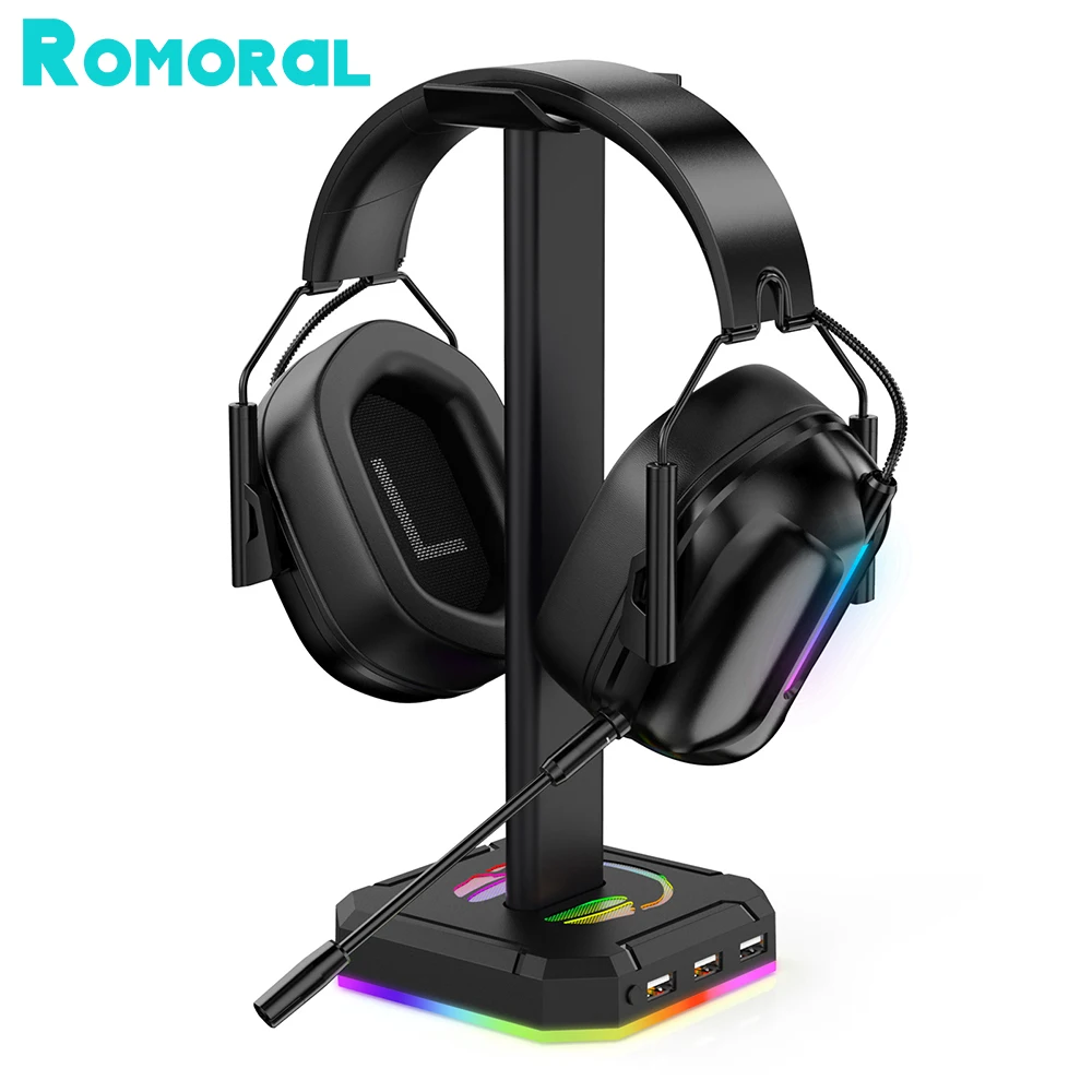 7 Color RGB Headset Stand 3 USB Ports Holder USB Hub Gaming Headphone for Gamers Gaming PC Accessories Desk