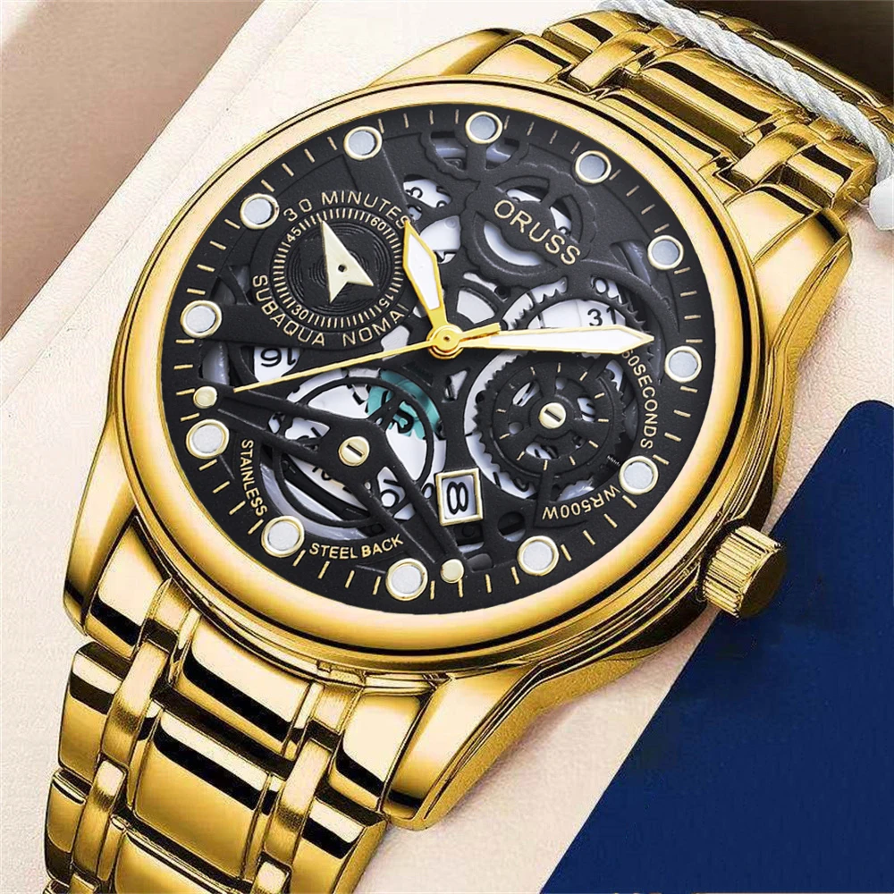 นาฬิกาสุดคลาสสิกสุดหรูสำหรับผู้ชายนาฬิกาแฟชั่นบรรยากาศแบบหล่อทนทานใส่สบายทุกอย่างเรียบง่ายปฏิทินคู่สำหรับผู้ชาย