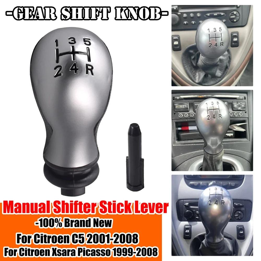 Car Styling 5 Speed Manual Gear Shift Knob Shifter Lever Pen Head For Citroen C5 2001-2008 Xsara Picasso 1999-2008 With adapter