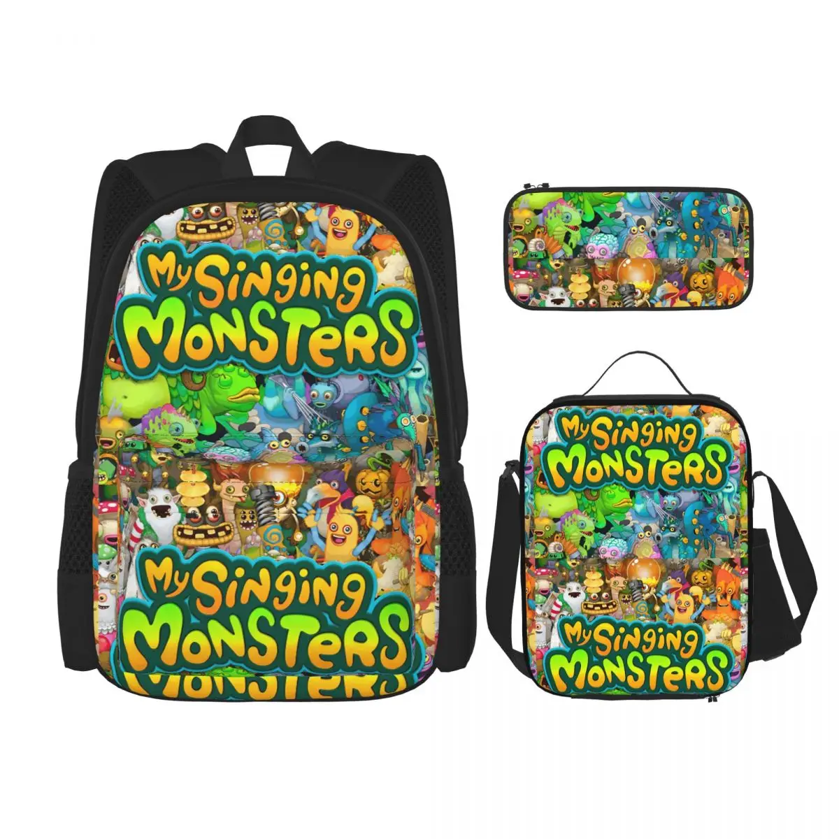 

My Singing Monsters 3pecs/set Backpack for Student Video Game College Canvas Bags Lunch bag Pencil Case