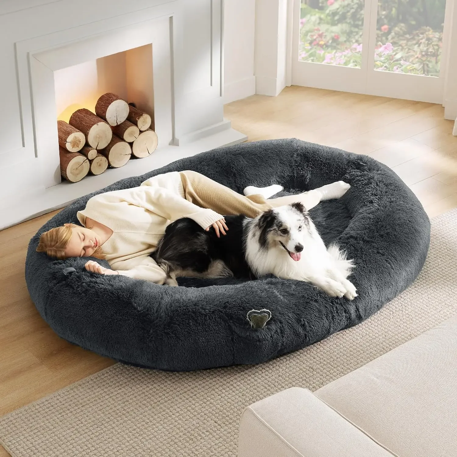 Human Dog Bed People Adults Calming Human Size Giant Dog Bed Fits Pet Families Memory Foam Supportive Mat and Storage Pocket