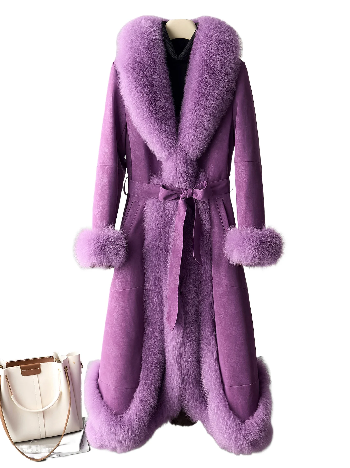 

Женская кожаная шуба из меха кролика с воротником из лисьего меха, тонкая и модная, из Хайнина.