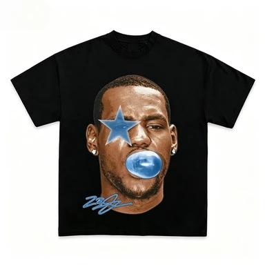 2026 Vintage Basketball Star Bubble Gum Portrait Graphic T Shirt Unisex Men Women Retro Blue Star Eye Street Cotton Short Sleeve