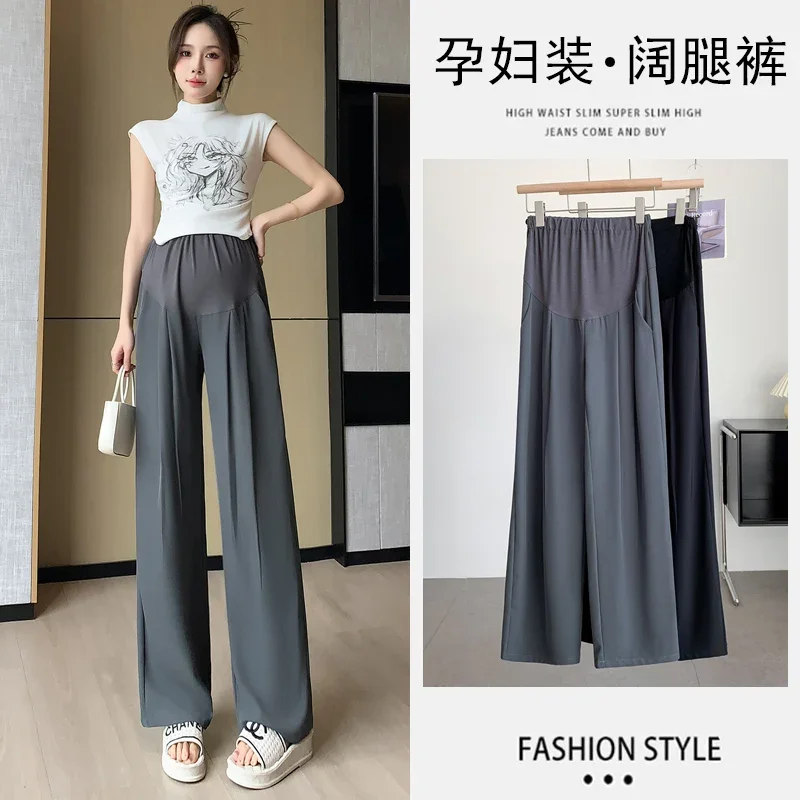 4XL Wide Leg Loose Straight Maternity Pants 2024 Spring Summer Casual Belly Trousers Clothes for Pregnant Women Pregnancy During