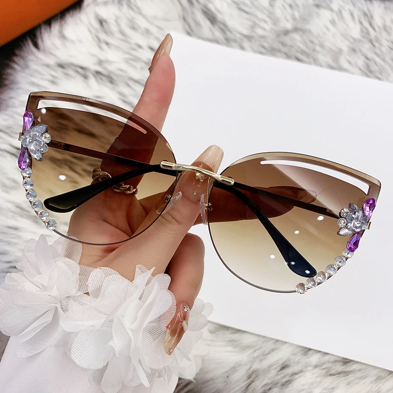 السيدات الماس 2025 العلامة التجارية الفاخرة تصميم خمر بدون شفة حجر الراين النظارات الشمسية النساء الرجال موضة التدرج عدسة نظارات شمسية ظلال #5