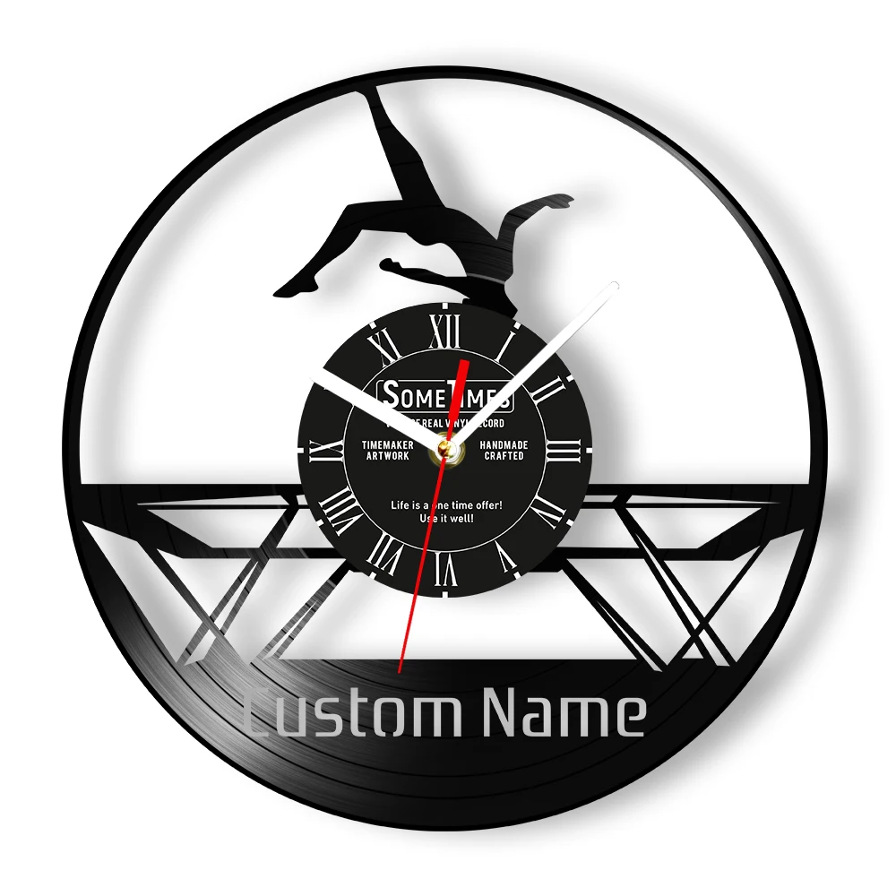 Trampolining Personalized Name Vinyl Record Wall Clock Custom Jumping Gymnast Wall Art Custom Wall Clock Extreme Sports Decor